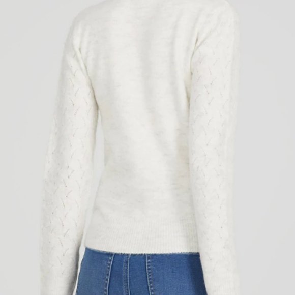 Fall Winter Pointelle Knit Crew Mock Neck Long Sleeve Sweater Top in Cream (M) - Picture 3 of 5